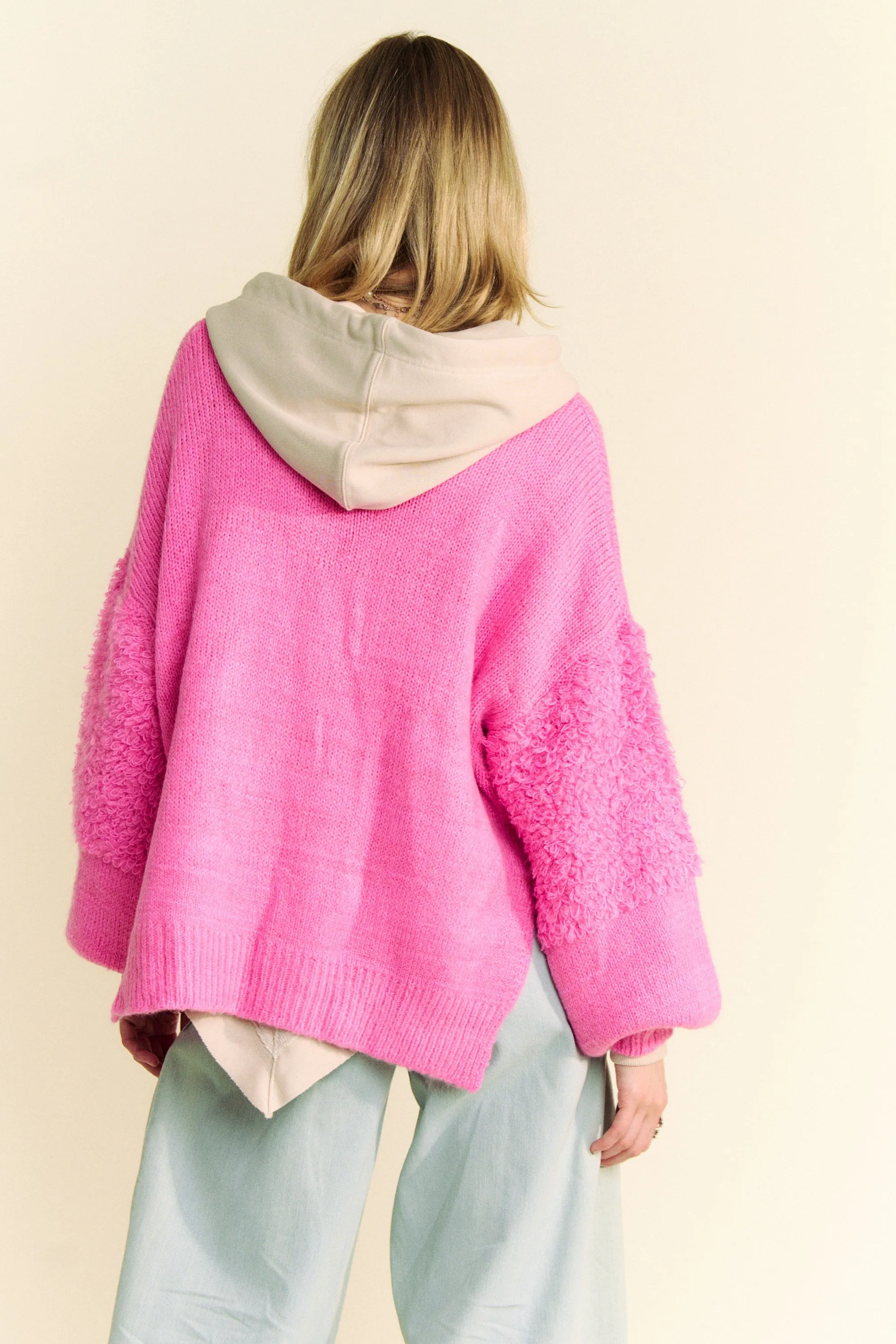 Pink Open Front Long Sleeve Cardigan