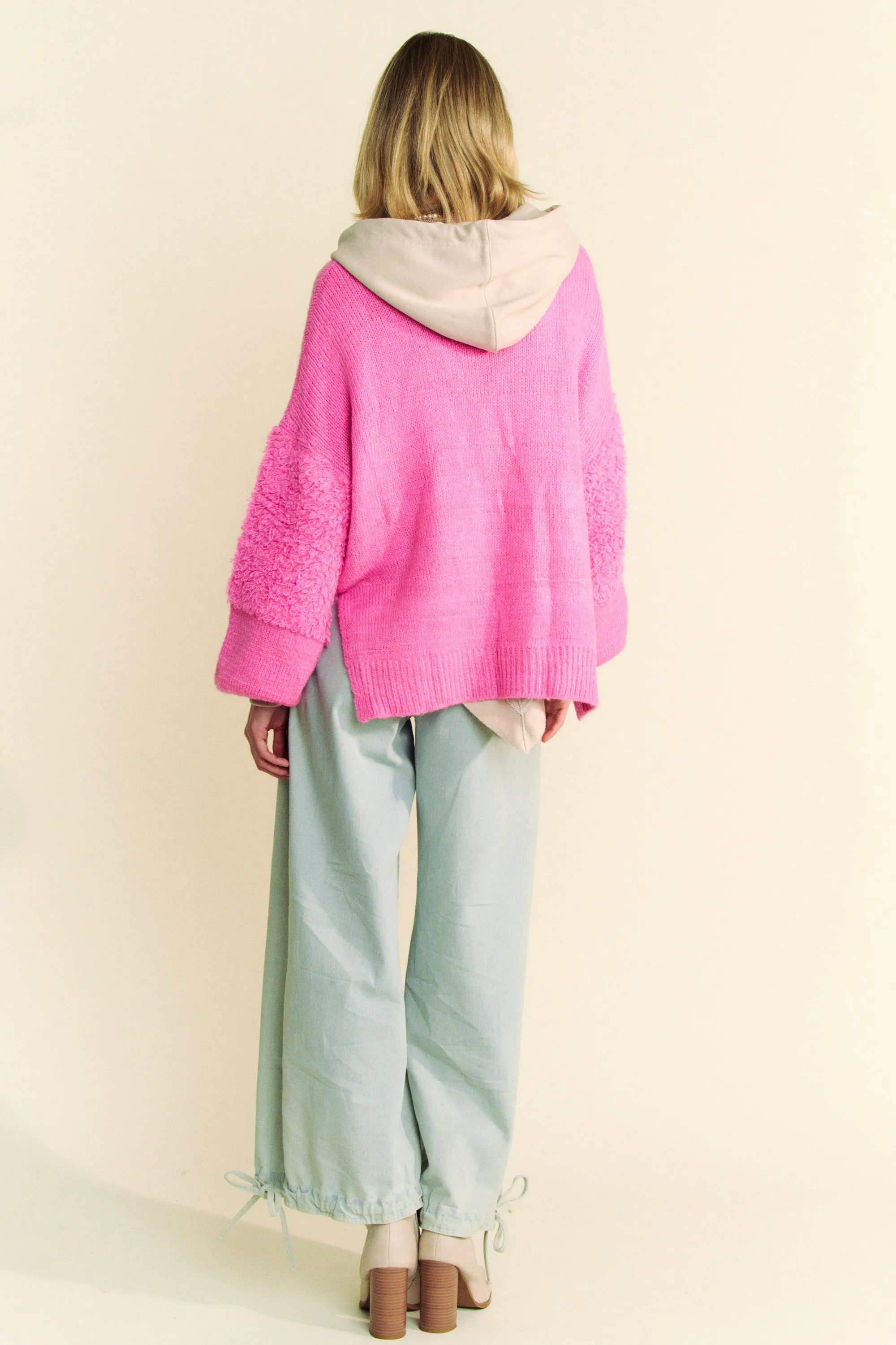 Pink Open Front Long Sleeve Cardigan
