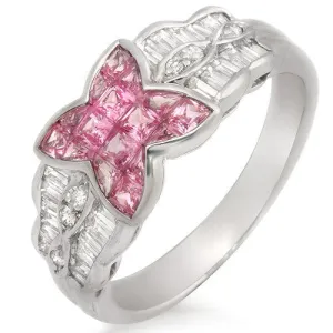 Pink Sapphire & Diamond Flower Ring, 18k White Gold