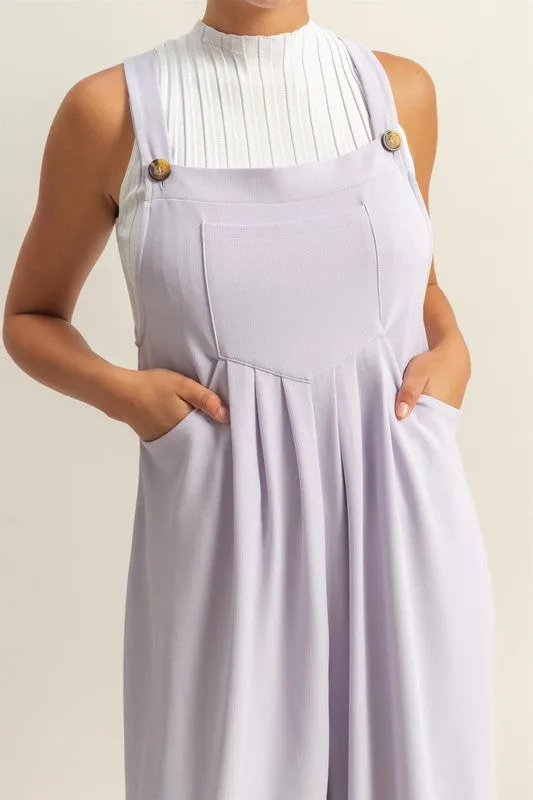 Pleated Detail Front Pocket Wide Strap Overalls