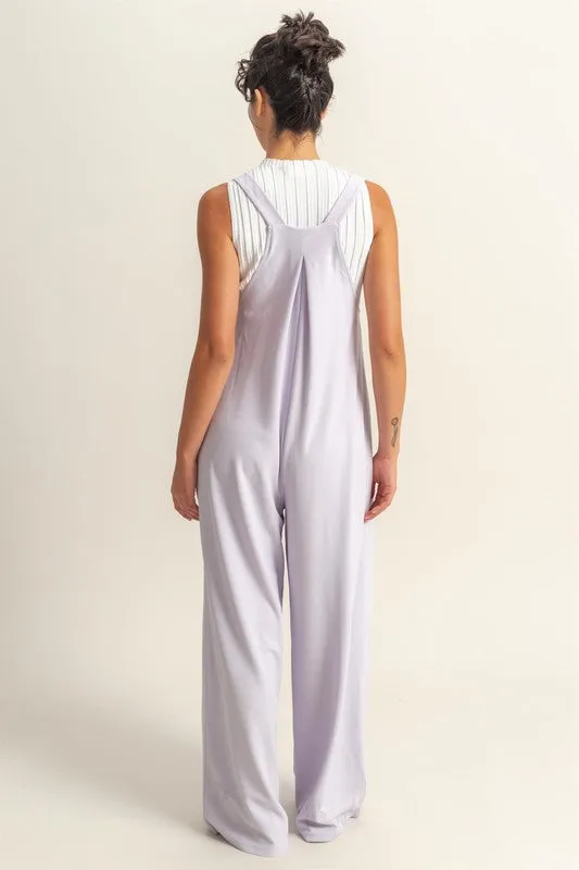 Pleated Detail Front Pocket Wide Strap Overalls