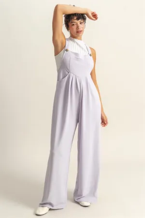 Pleated Detail Front Pocket Wide Strap Overalls