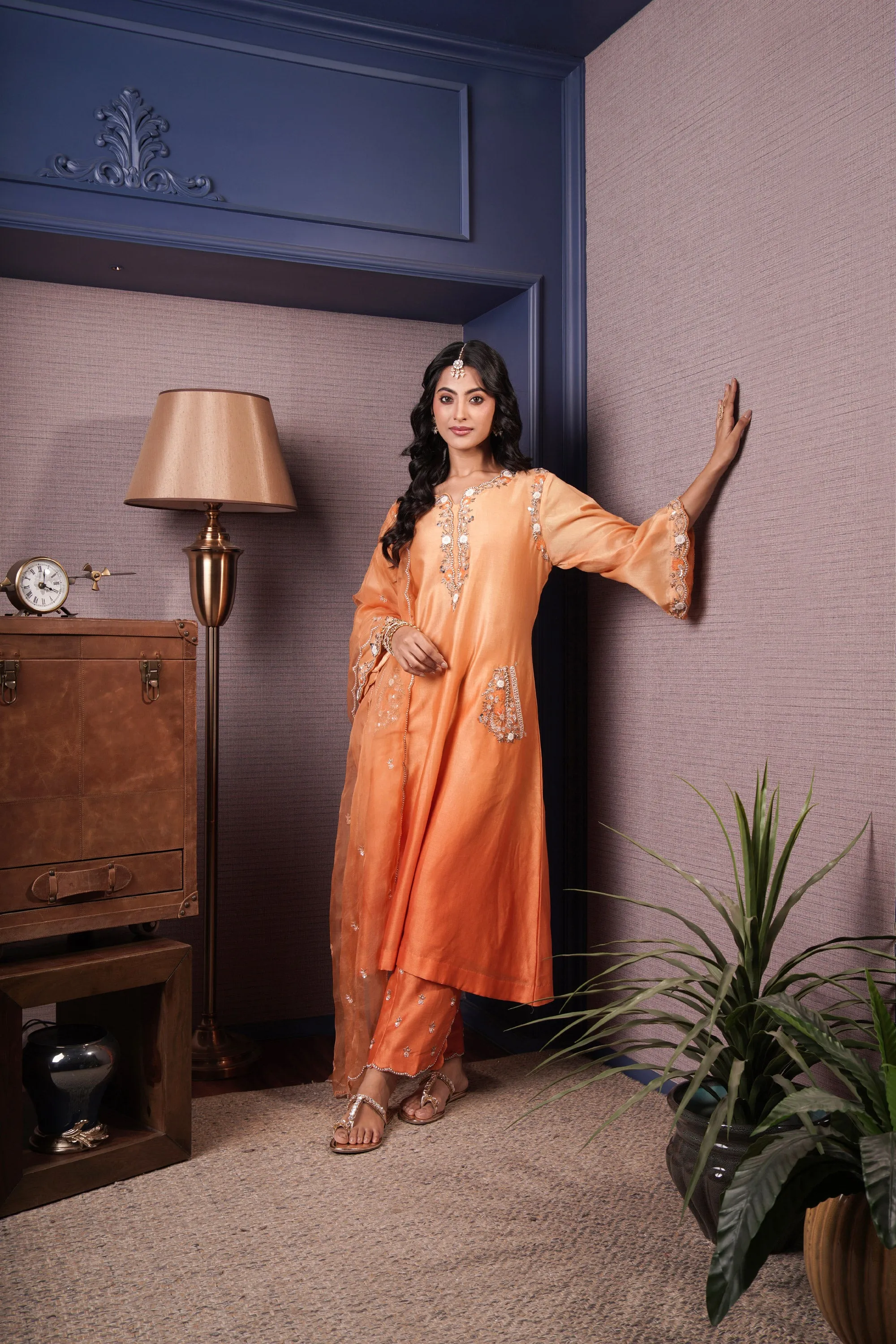 Pocket Style Chanderi Kurta Set