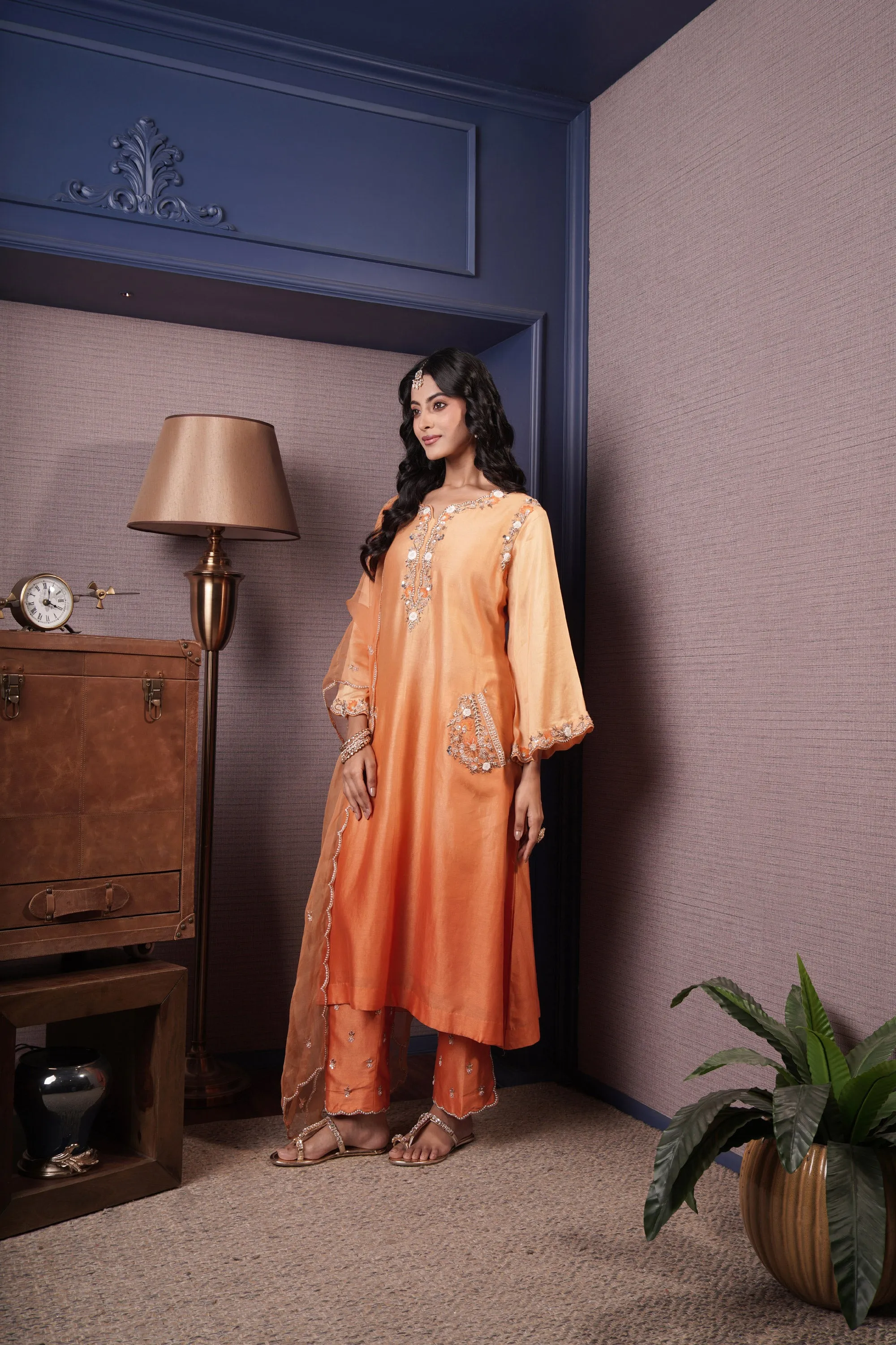 Pocket Style Chanderi Kurta Set