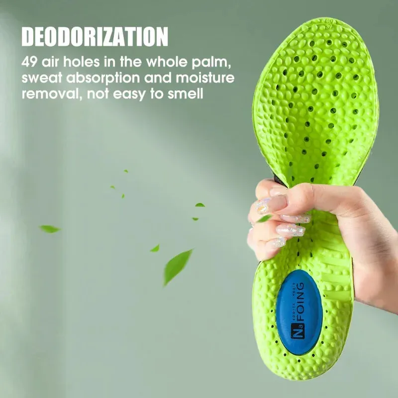 Premium Sports Insoles - Green PU Memory Foam with Breathable Shock Absorption, Arch Support for Plantar Fasciitis, Heel Pain Relief, Customizable Size, Ideal for Men and Women Feet Care
