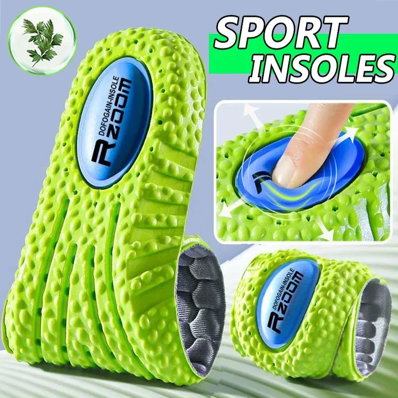 Premium Sports Insoles - Green PU Memory Foam with Breathable Shock Absorption, Arch Support for Plantar Fasciitis, Heel Pain Relief, Customizable Size, Ideal for Men and Women Feet Care