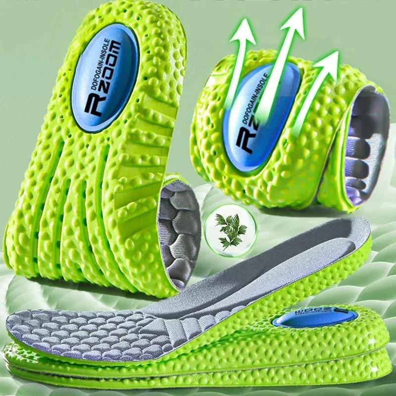 Premium Sports Insoles - Green PU Memory Foam with Breathable Shock Absorption, Arch Support for Plantar Fasciitis, Heel Pain Relief, Customizable Size, Ideal for Men and Women Feet Care