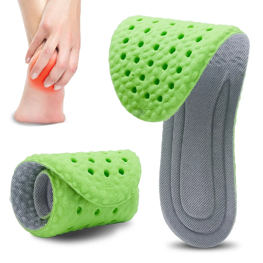 Premium Sports Insoles - Green PU Memory Foam with Breathable Shock Absorption, Arch Support for Plantar Fasciitis, Heel Pain Relief, Customizable Size, Ideal for Men and Women Feet Care