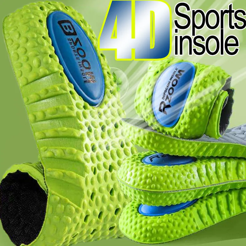 Premium Sports Insoles - Green PU Memory Foam with Breathable Shock Absorption, Arch Support for Plantar Fasciitis, Heel Pain Relief, Customizable Size, Ideal for Men and Women Feet Care