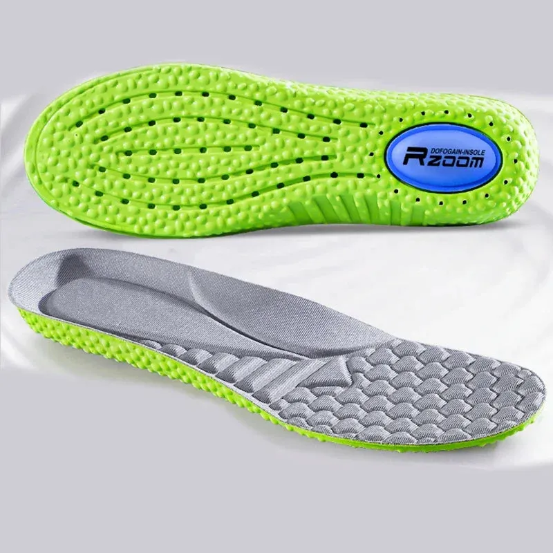 Premium Sports Insoles - Green PU Memory Foam with Breathable Shock Absorption, Arch Support for Plantar Fasciitis, Heel Pain Relief, Customizable Size, Ideal for Men and Women Feet Care