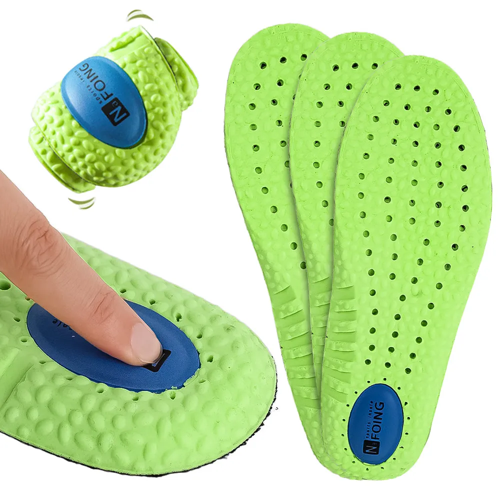 Premium Sports Insoles - Green PU Memory Foam with Breathable Shock Absorption, Arch Support for Plantar Fasciitis, Heel Pain Relief, Customizable Size, Ideal for Men and Women Feet Care