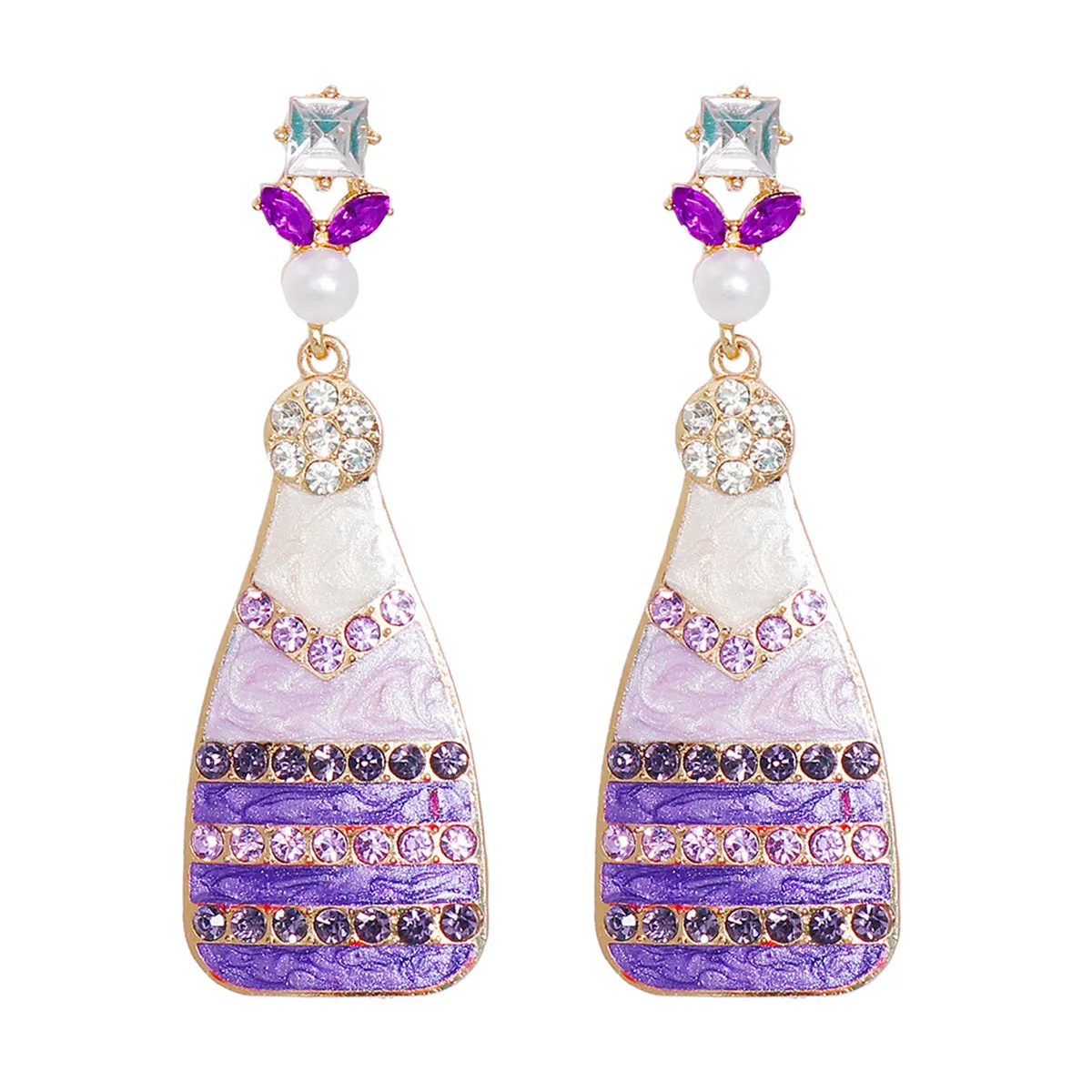 Purple Enamel & Cubic Zirconia 18K Gold-Plated Bottle Drop Earrings