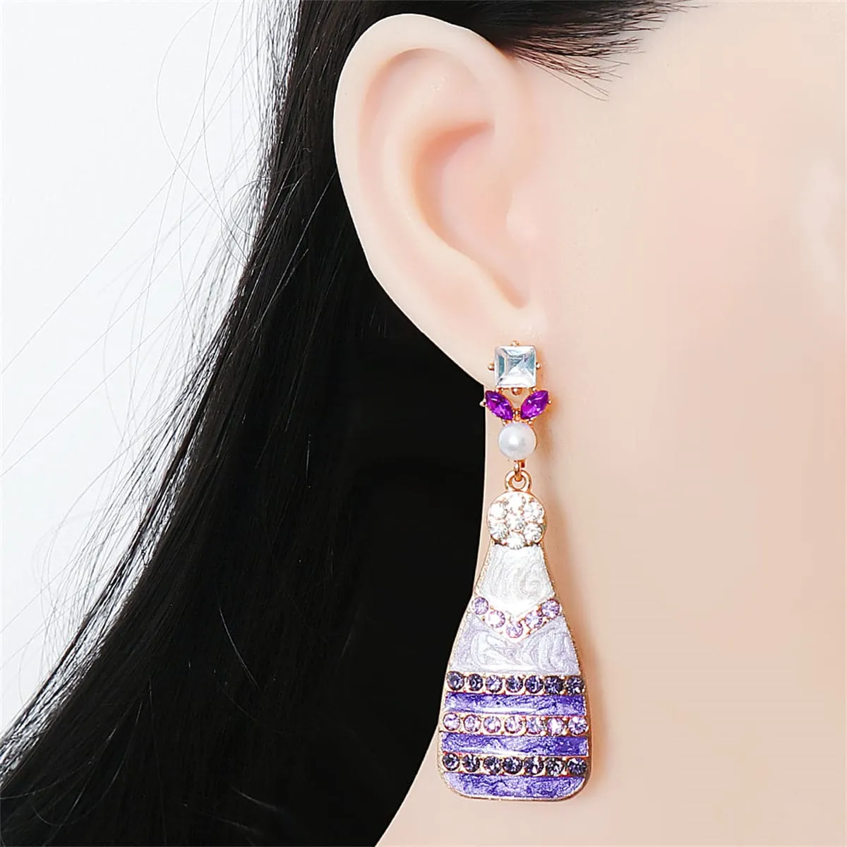 Purple Enamel & Cubic Zirconia 18K Gold-Plated Bottle Drop Earrings