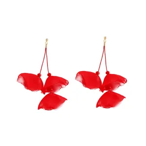 Red Polyster & 18K Gold-Plated Three-Petal Drop Earrings