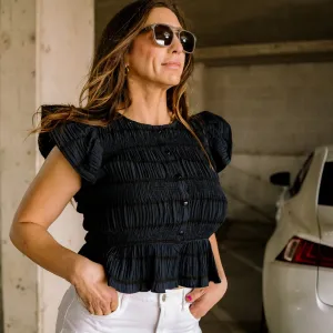 Refined Grace Textured Button Front Blouse Top