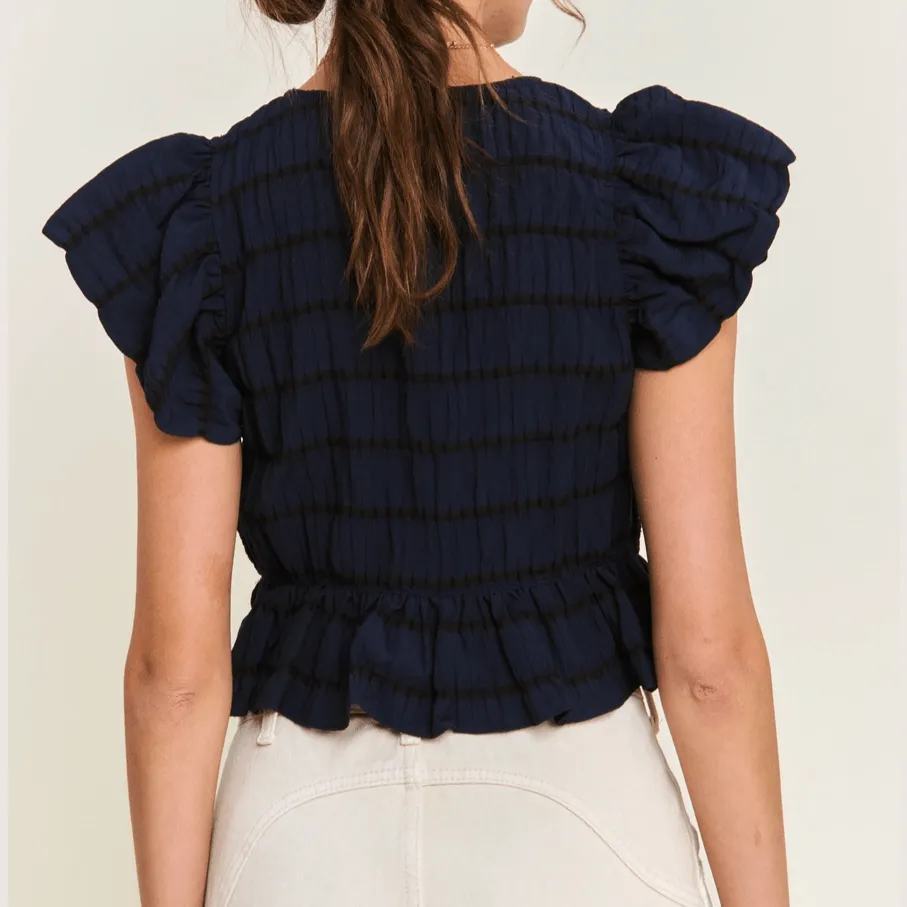 Refined Grace Textured Button Front Blouse Top