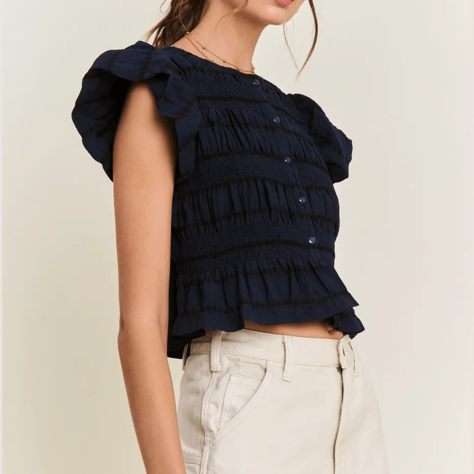 Refined Grace Textured Button Front Blouse Top