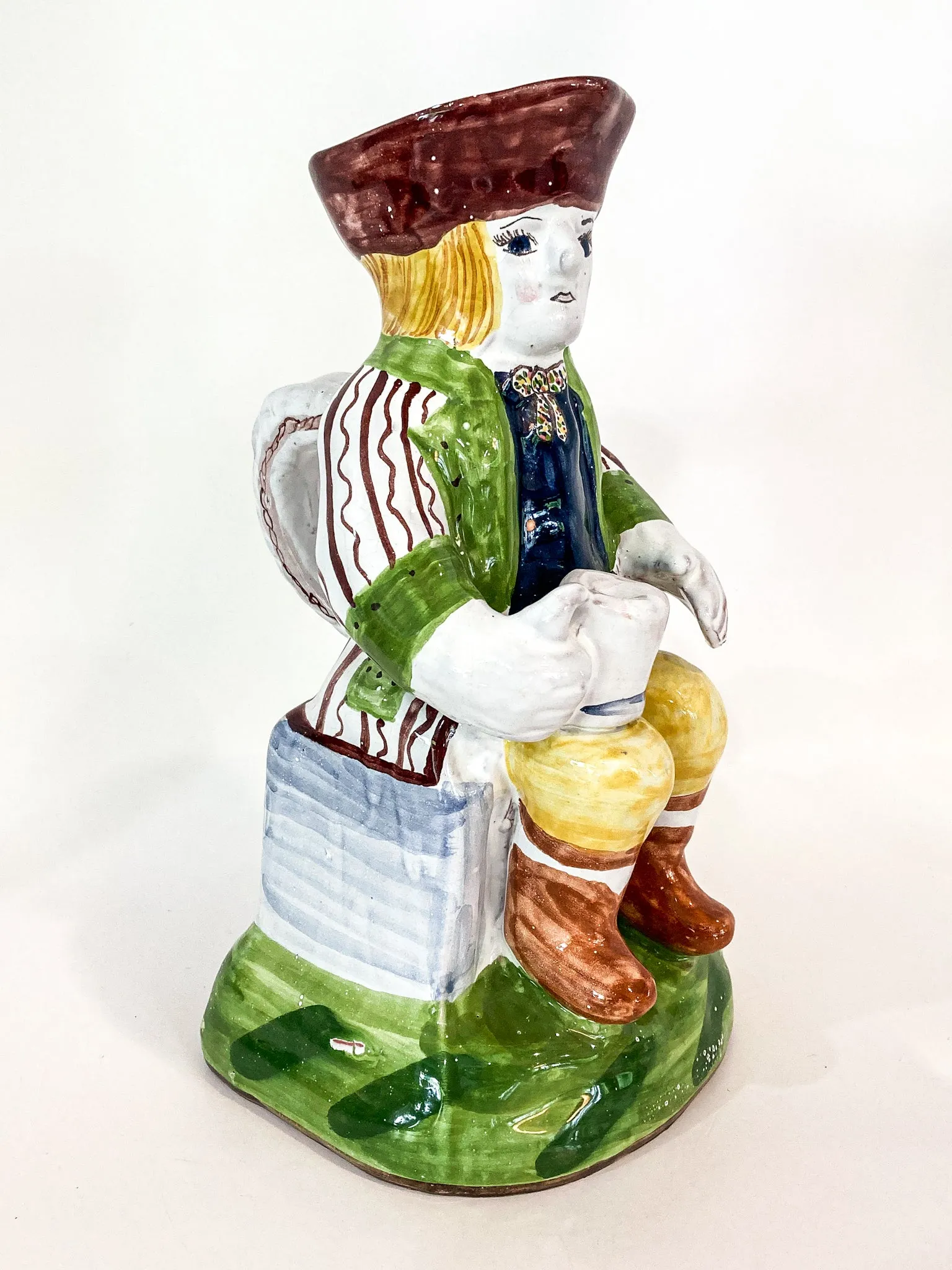 Repro 17th Century Antique Portuguese Sailor Figural Toby Ceramic Folk Pitcher