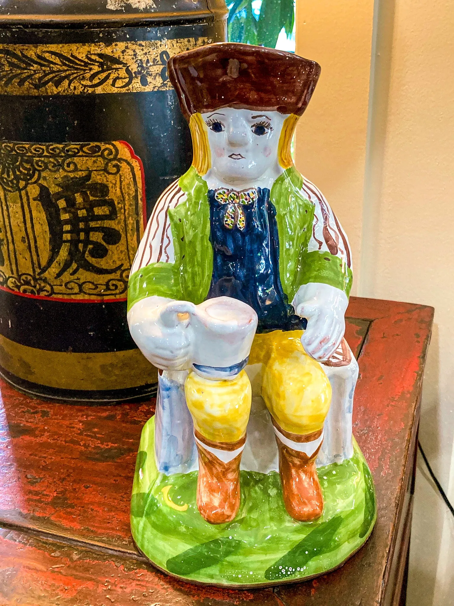 Repro 17th Century Antique Portuguese Sailor Figural Toby Ceramic Folk Pitcher