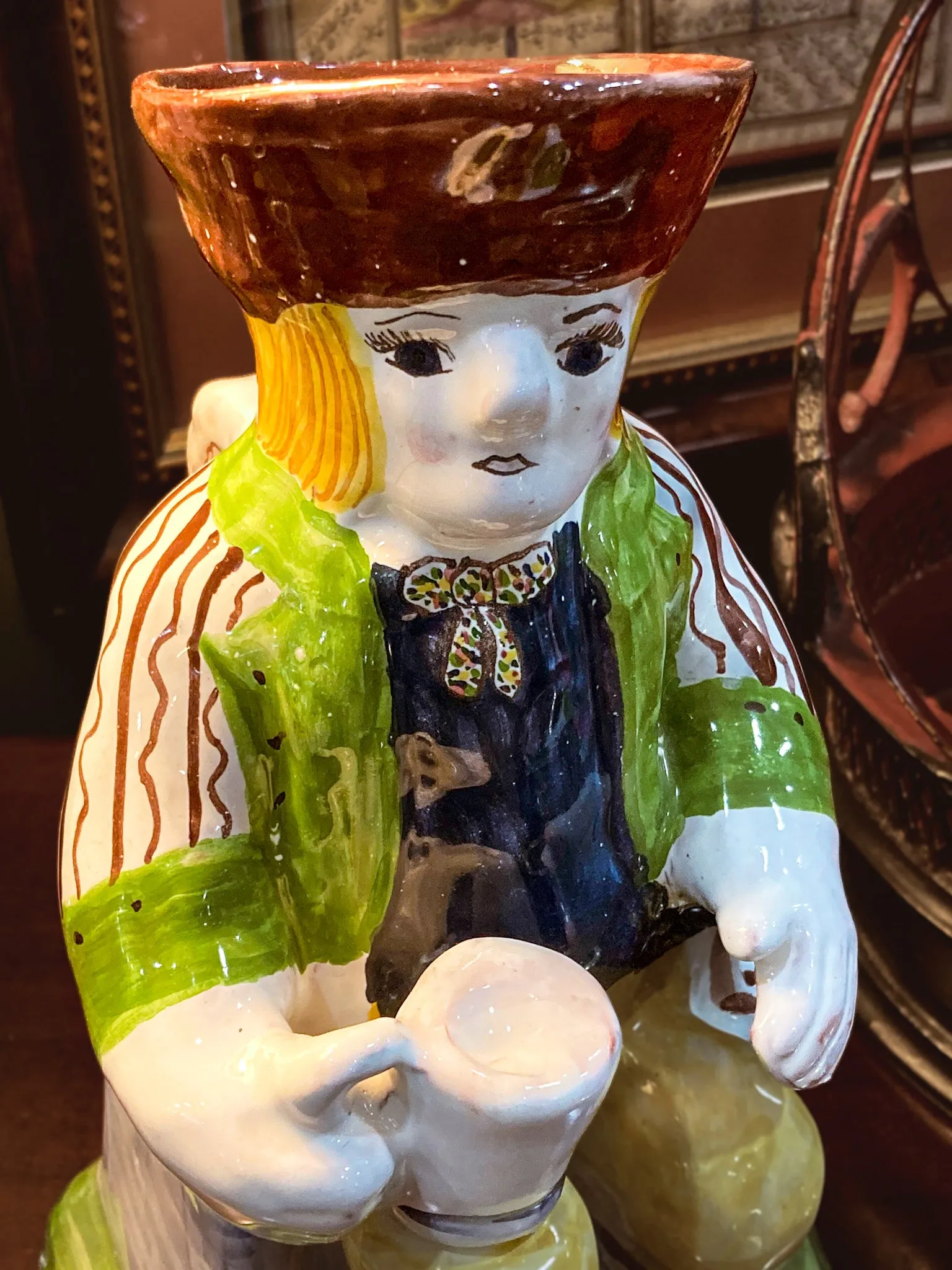 Repro 17th Century Antique Portuguese Sailor Figural Toby Ceramic Folk Pitcher