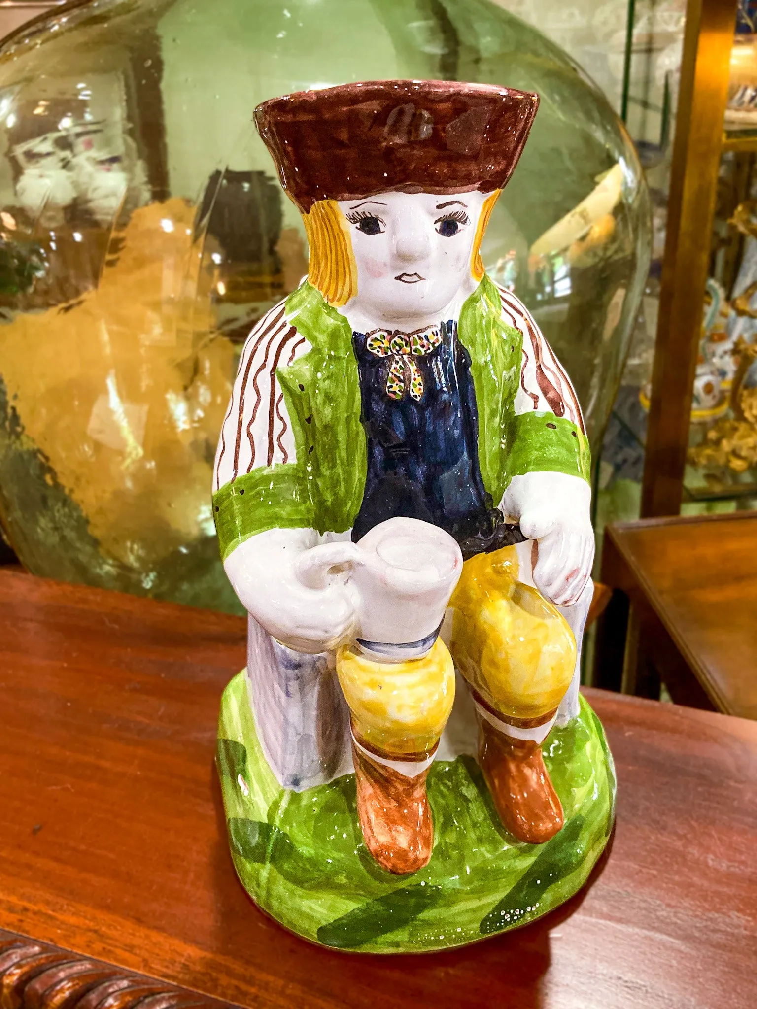 Repro 17th Century Antique Portuguese Sailor Figural Toby Ceramic Folk Pitcher