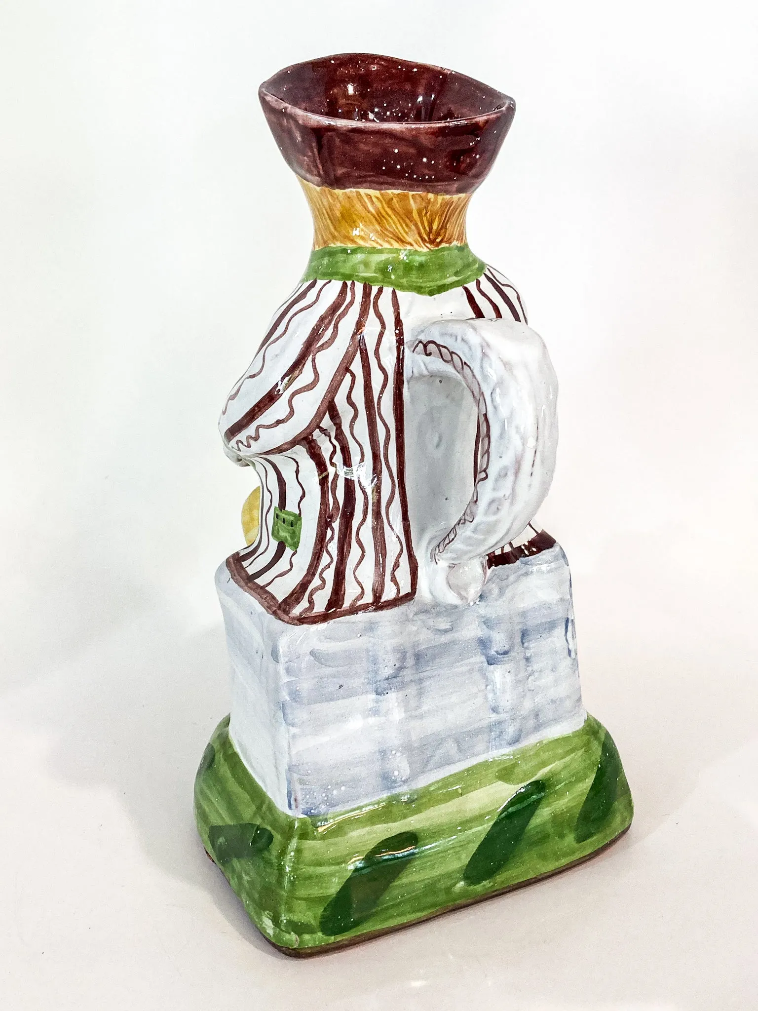 Repro 17th Century Antique Portuguese Sailor Figural Toby Ceramic Folk Pitcher