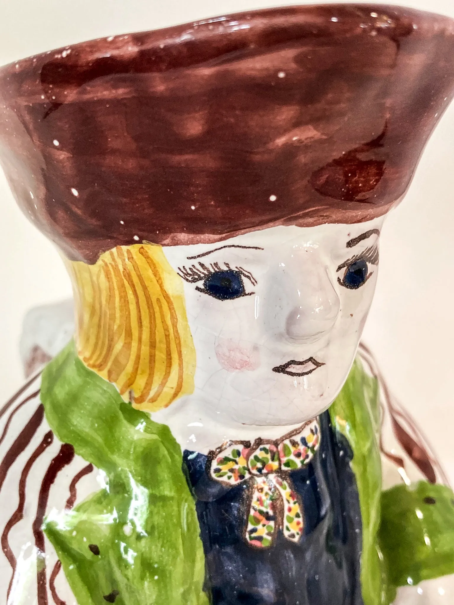 Repro 17th Century Antique Portuguese Sailor Figural Toby Ceramic Folk Pitcher