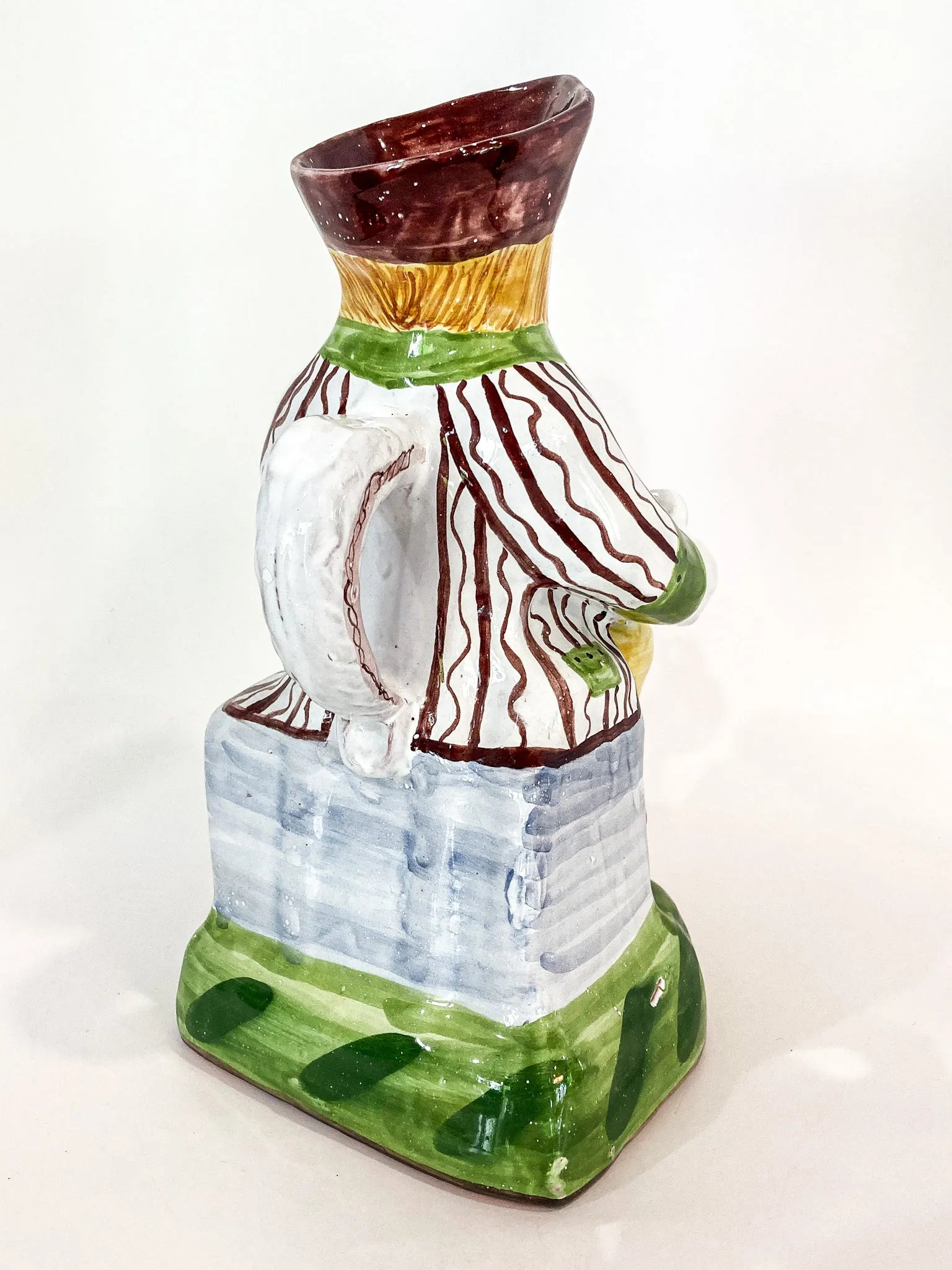 Repro 17th Century Antique Portuguese Sailor Figural Toby Ceramic Folk Pitcher