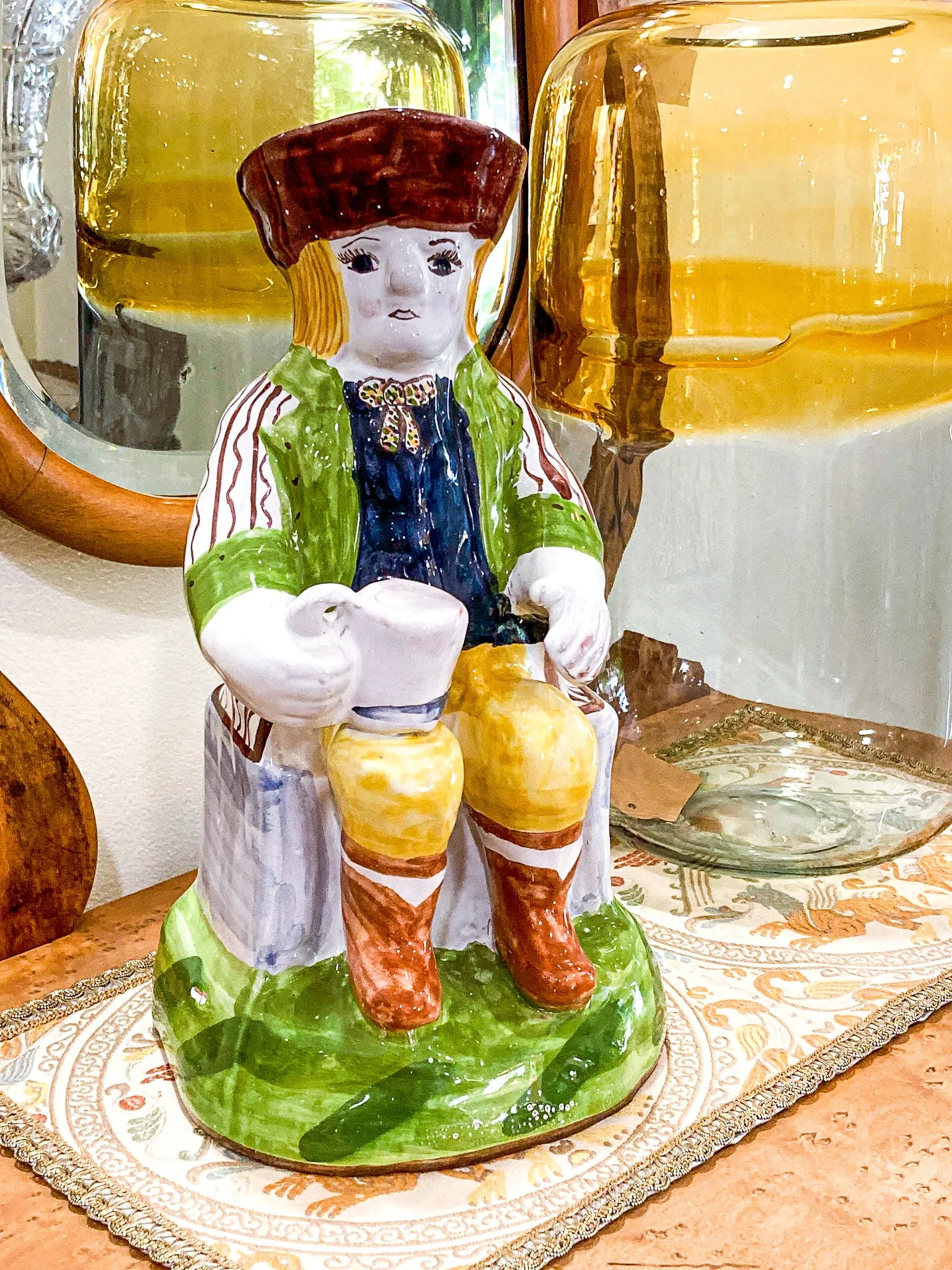 Repro 17th Century Antique Portuguese Sailor Figural Toby Ceramic Folk Pitcher