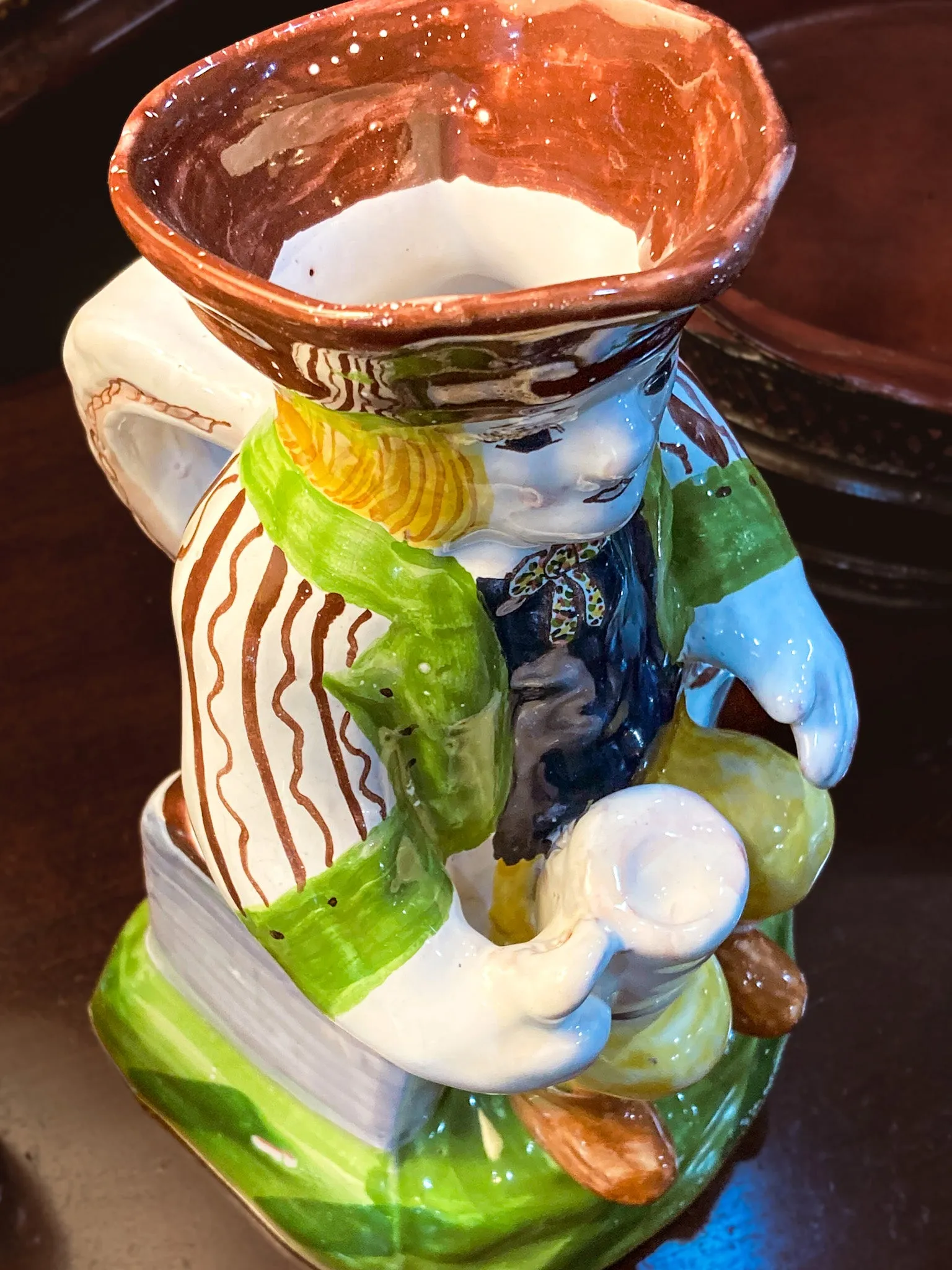 Repro 17th Century Antique Portuguese Sailor Figural Toby Ceramic Folk Pitcher