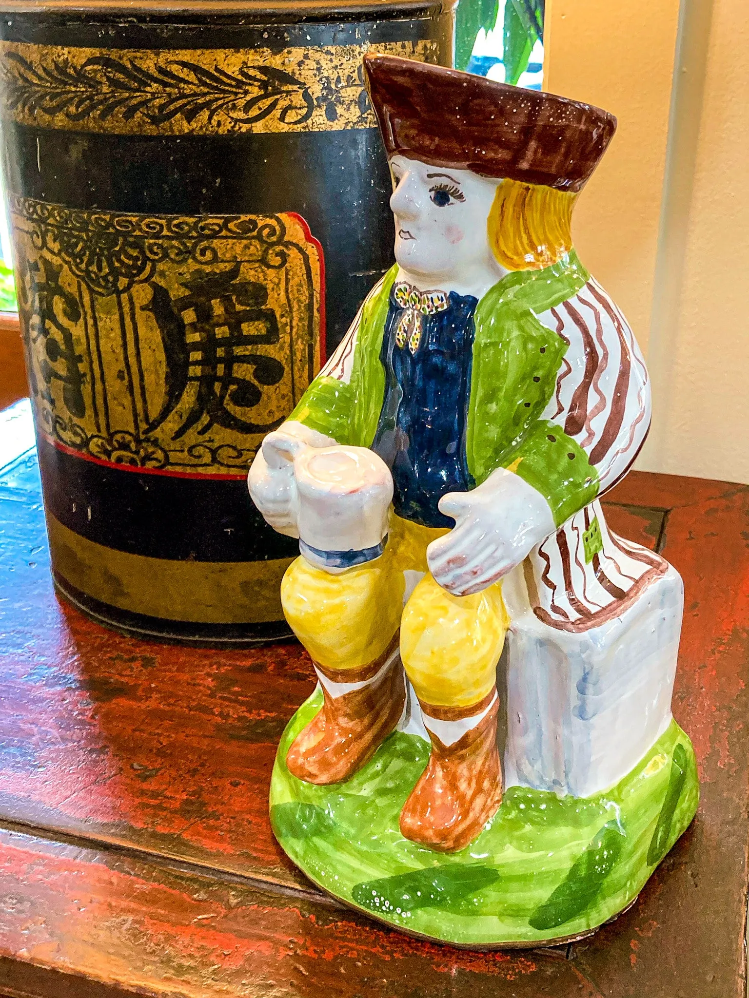 Repro 17th Century Antique Portuguese Sailor Figural Toby Ceramic Folk Pitcher