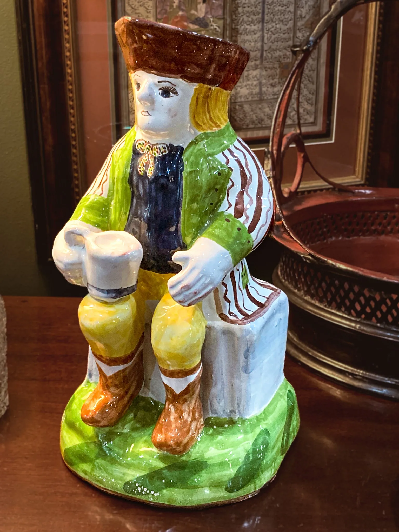 Repro 17th Century Antique Portuguese Sailor Figural Toby Ceramic Folk Pitcher