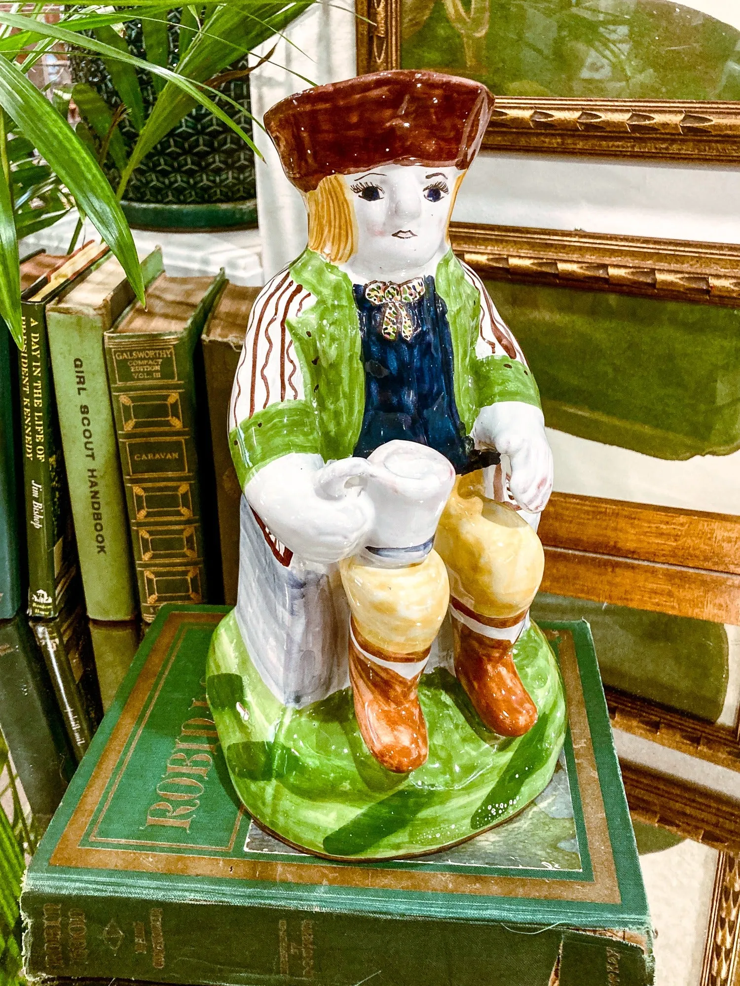 Repro 17th Century Antique Portuguese Sailor Figural Toby Ceramic Folk Pitcher