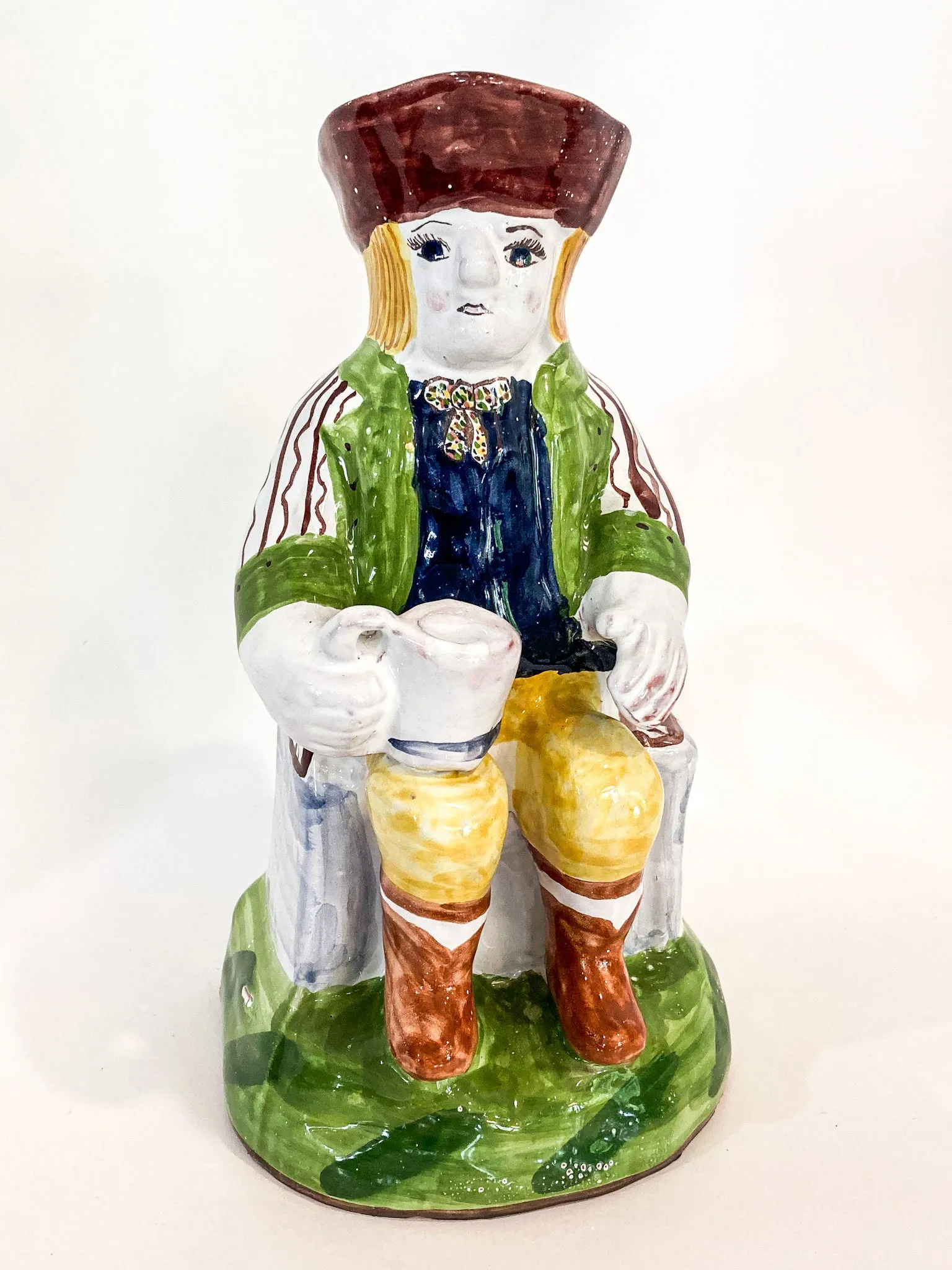 Repro 17th Century Antique Portuguese Sailor Figural Toby Ceramic Folk Pitcher