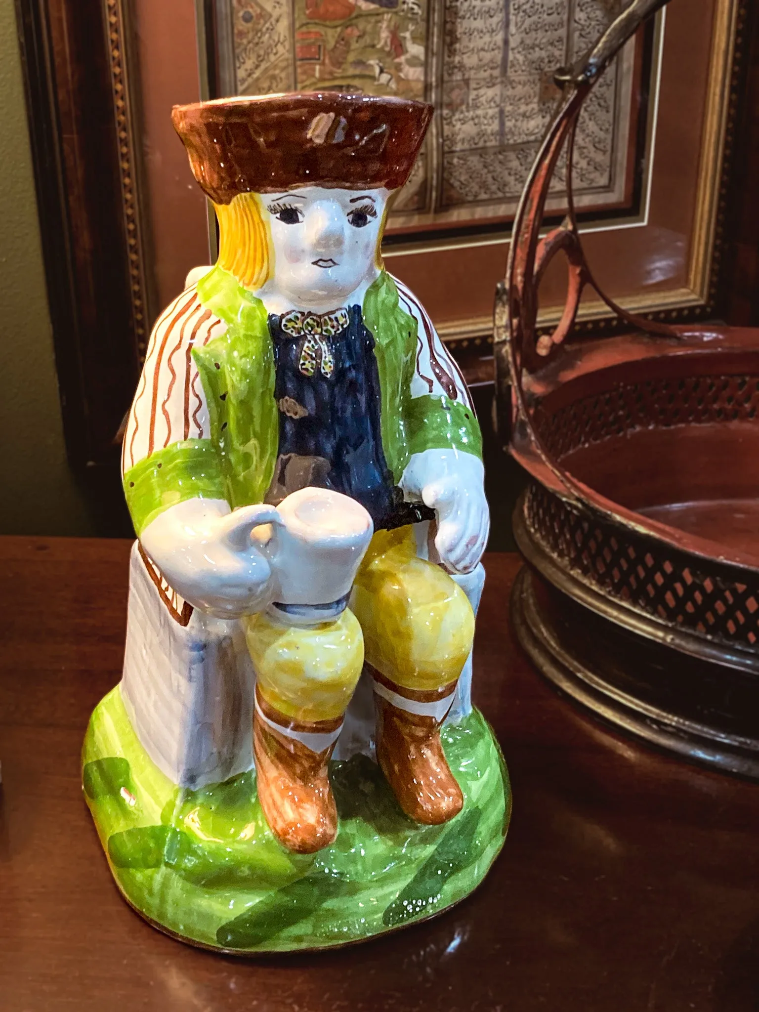 Repro 17th Century Antique Portuguese Sailor Figural Toby Ceramic Folk Pitcher