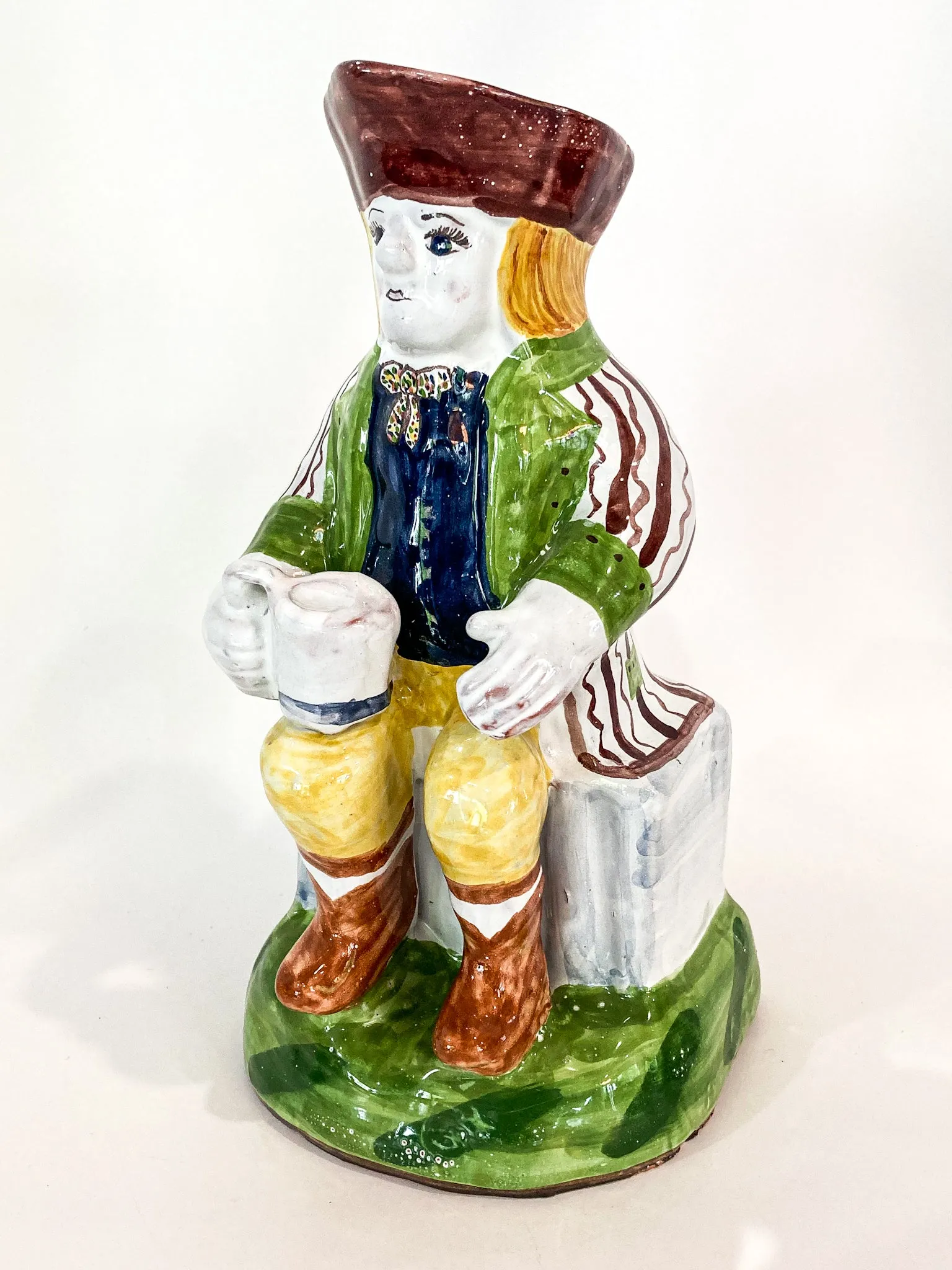 Repro 17th Century Antique Portuguese Sailor Figural Toby Ceramic Folk Pitcher