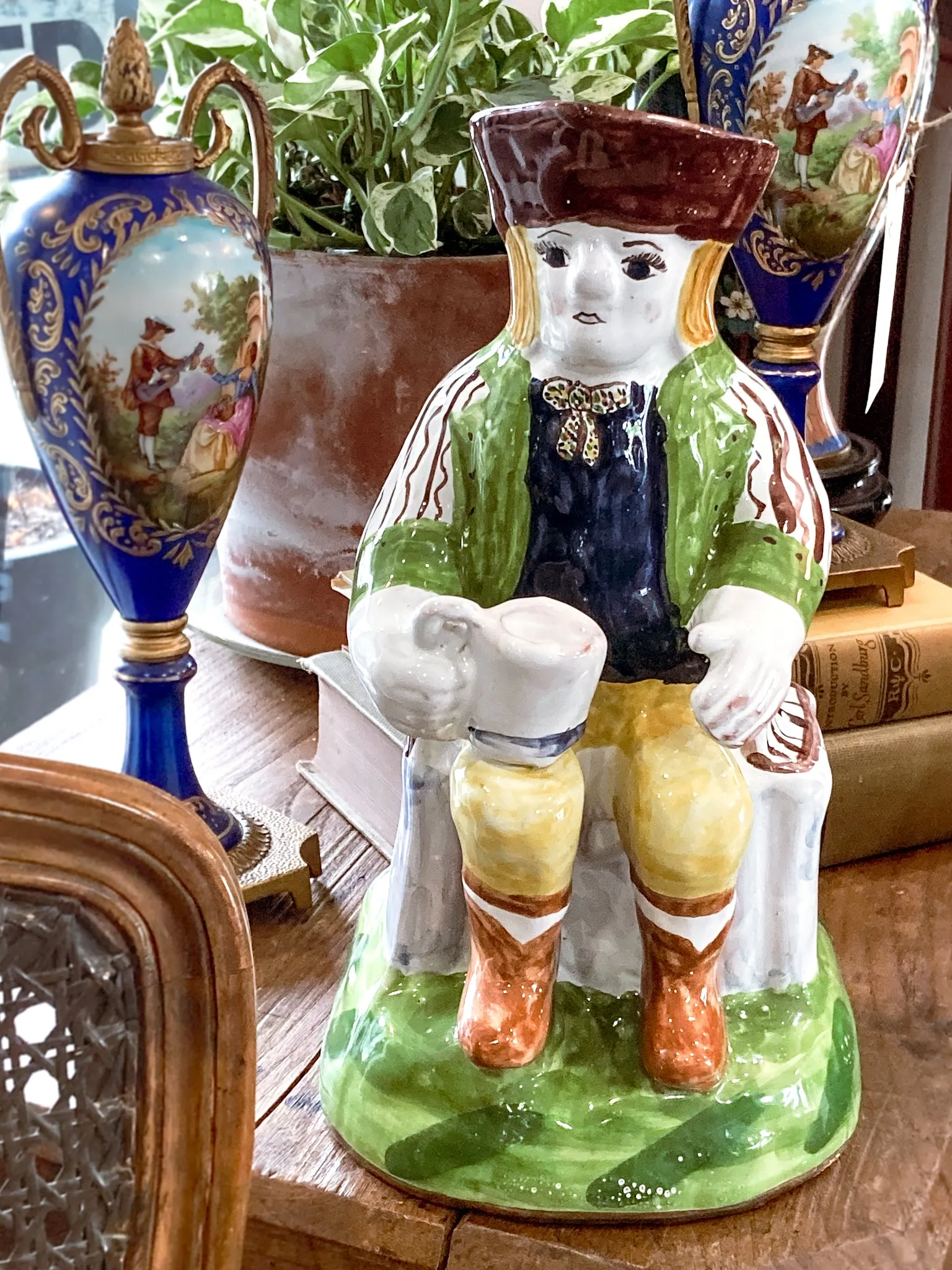 Repro 17th Century Antique Portuguese Sailor Figural Toby Ceramic Folk Pitcher