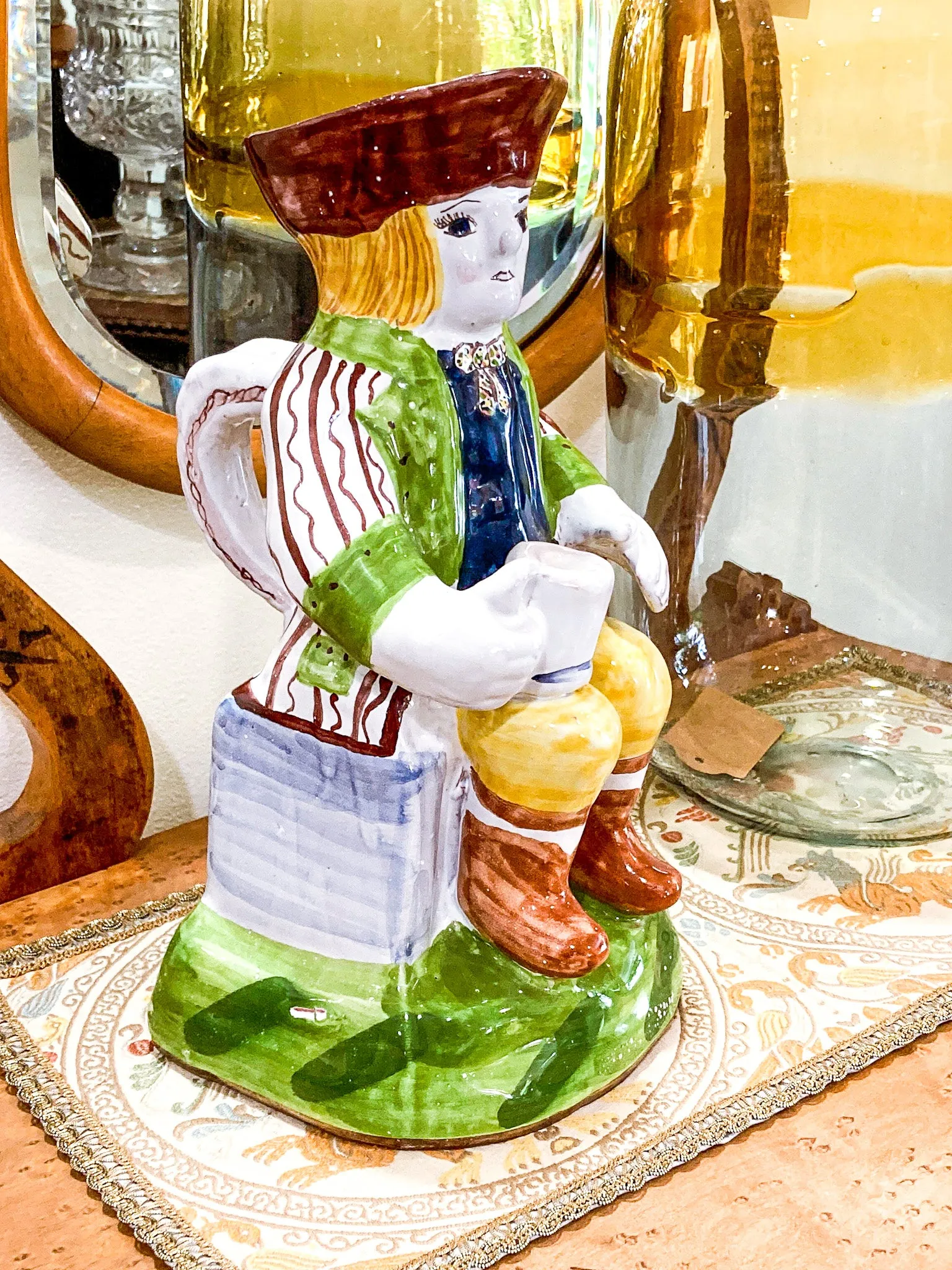 Repro 17th Century Antique Portuguese Sailor Figural Toby Ceramic Folk Pitcher