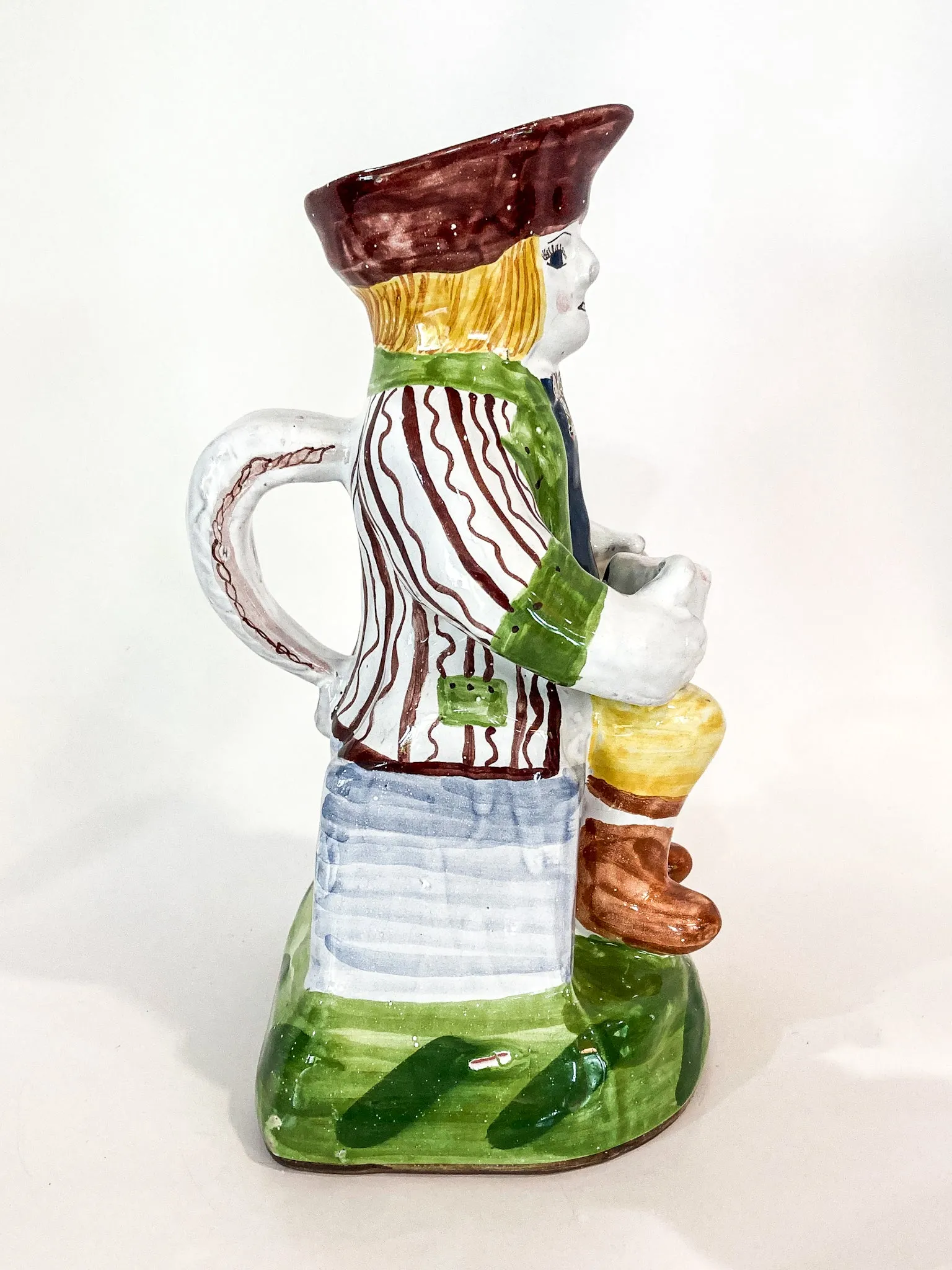 Repro 17th Century Antique Portuguese Sailor Figural Toby Ceramic Folk Pitcher