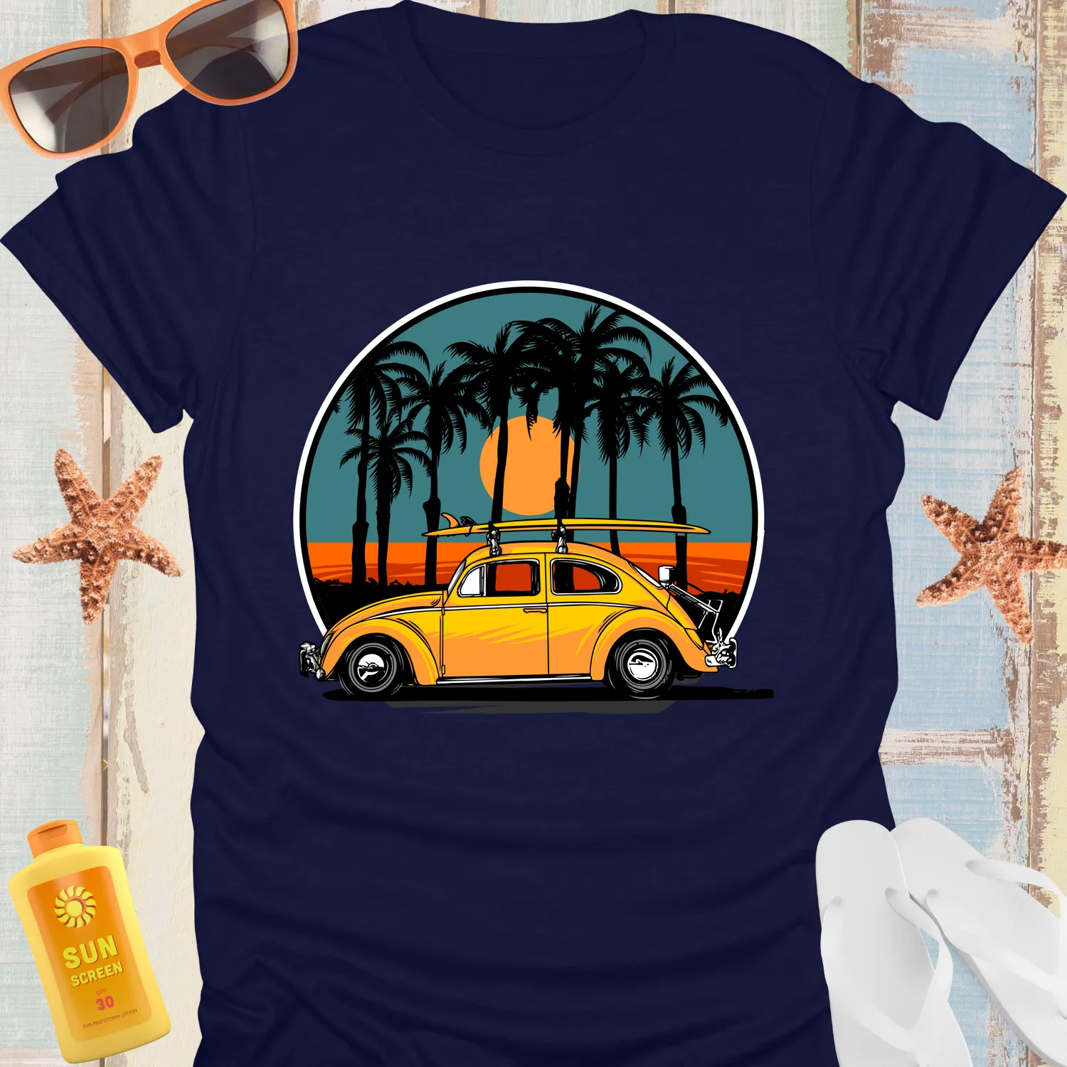 Retro Yellow Surf Car Tshirt Vintage Beach Vibes