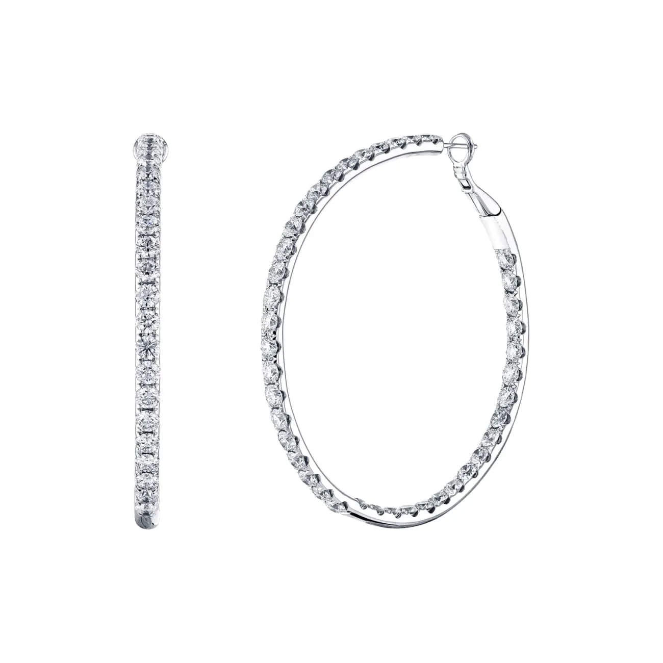 Round Cut 18K White Gold 8.20ct Inside-Out Diamond Hoop Earrings (Pre-Order)
