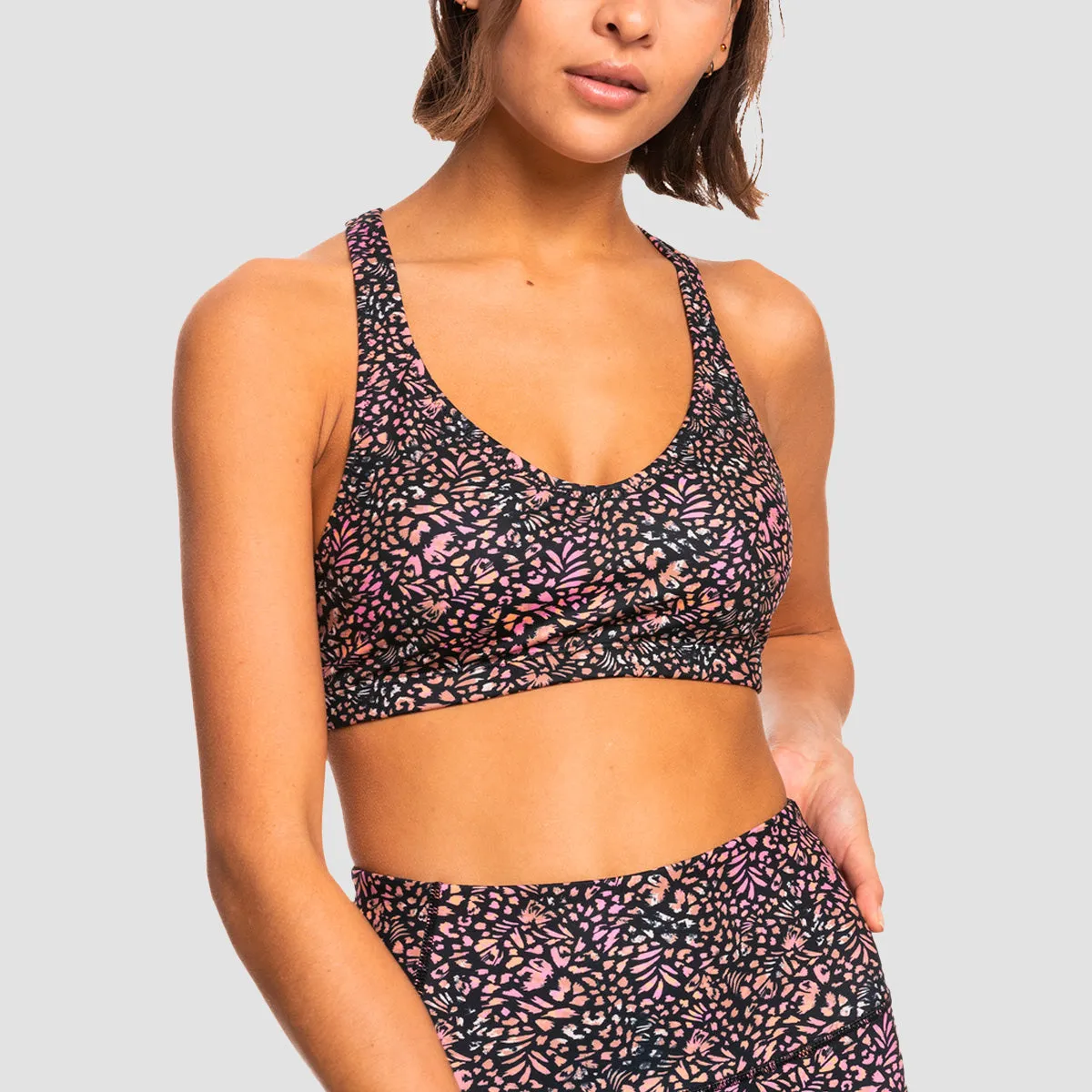 Roxy Heart Into It Sports Bra Anthracite Animal Dust - Womens