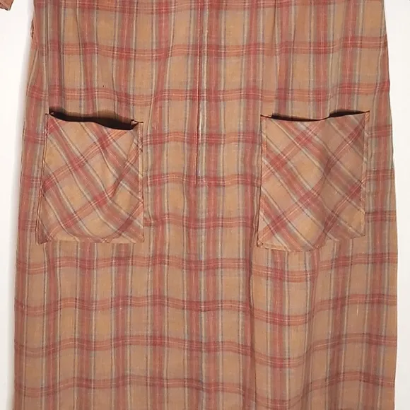 Rustic Raven Western Burnt Brown Plaid Casual Dress with Front Pockets