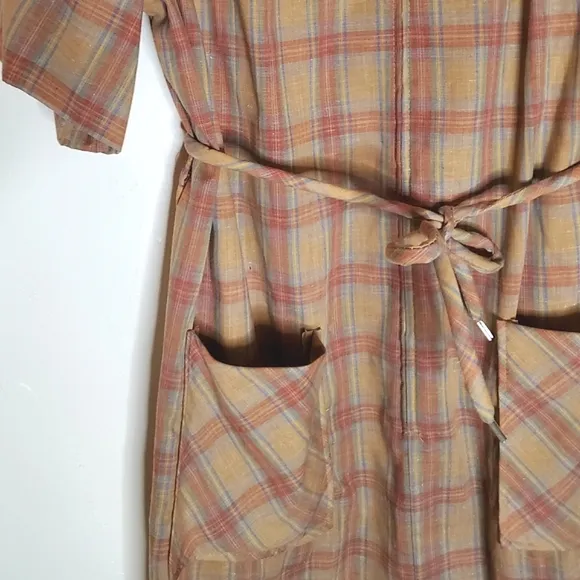 Rustic Raven Western Burnt Brown Plaid Casual Dress with Front Pockets