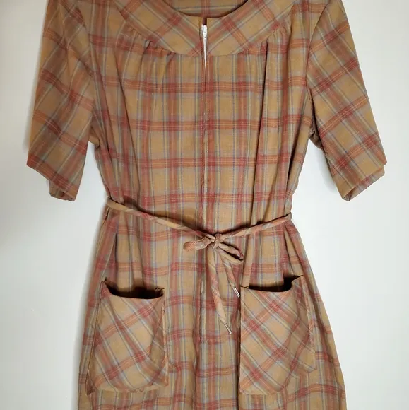 Rustic Raven Western Burnt Brown Plaid Casual Dress with Front Pockets