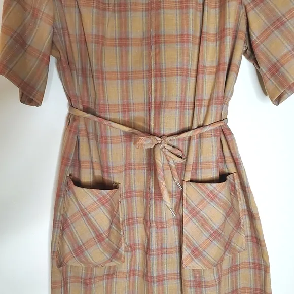 Rustic Raven Western Burnt Brown Plaid Casual Dress with Front Pockets