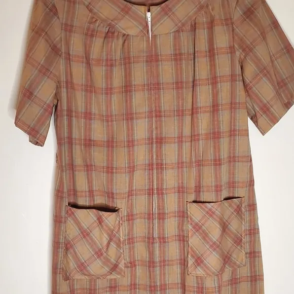 Rustic Raven Western Burnt Brown Plaid Casual Dress with Front Pockets