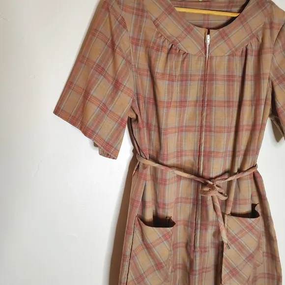 Rustic Raven Western Burnt Brown Plaid Casual Dress with Front Pockets