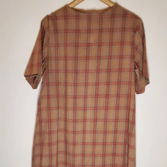Rustic Raven Western Burnt Brown Plaid Casual Dress with Front Pockets
