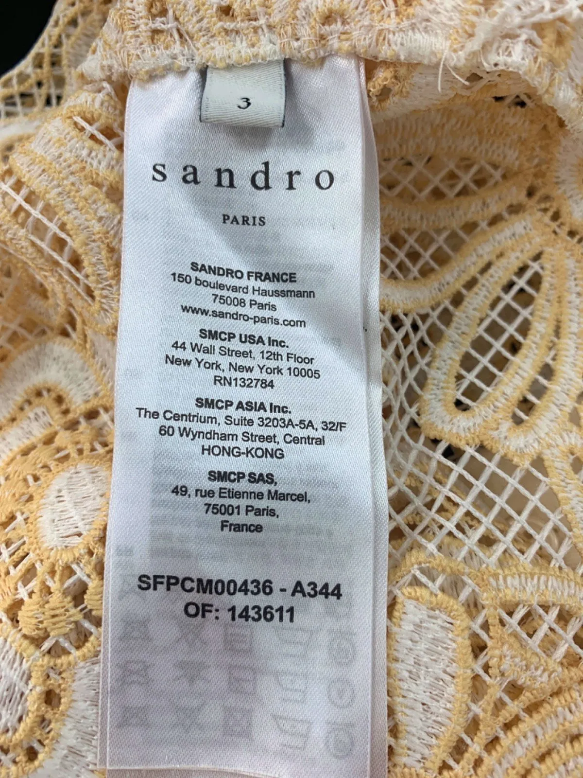 Sandro Daisy Floral Mesh Short Sleeve Shirt In Ecru Yellow SIZE 3 UK 12